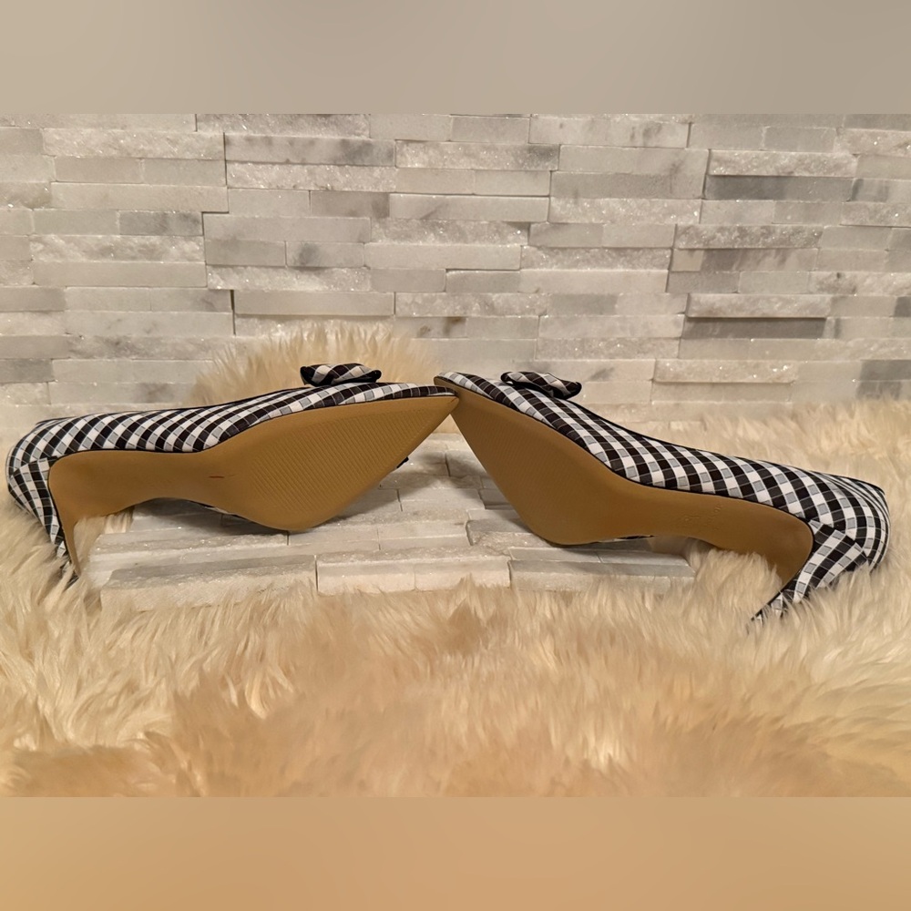 Ann Taylor NEW Black and White Gingham Pointed-Toe Bow Pumps - Picture 3 of 6